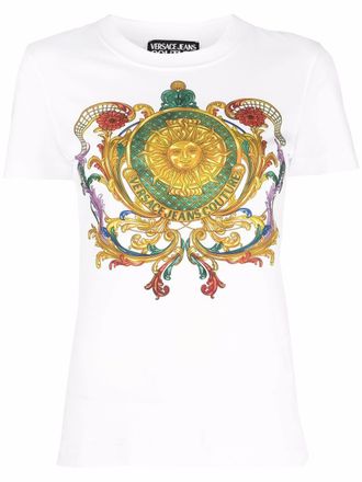 Versace Jeans Couture baroque-print T-shirt - women - Organic Cotton - M - White