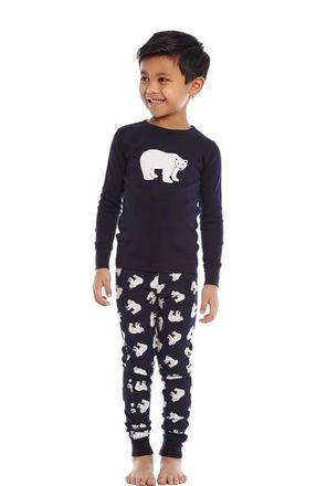 Leveret Kids Cotton Two-Piece Printed Holiday Pajamas in Polar Bear at Nordstrom, Size 10