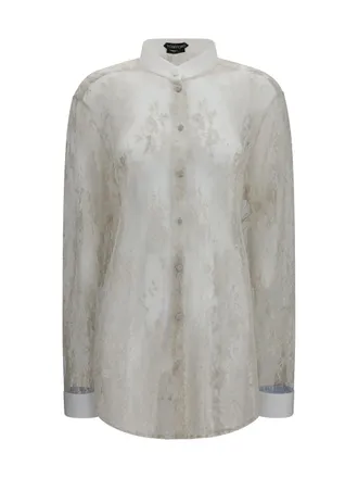 Tom Ford Floral-Embroidered Lace Shirt - Silver