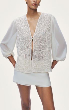 Nocturne Lace Front Sheer Sleeve Jacket in Ivory at Nordstrom, Size Medium