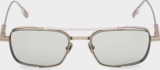Ermenegildo Zegna Men & apos;s Double-Bridge Titanium Rectangle Sunglasses