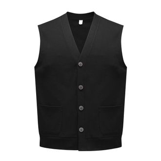 AlltheMen Mens Casual V Neck Knitted Gilets Sleeveless Cardigan Smart Casual Jumper Knitwear Button Front Black L