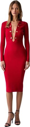 Elisabetta Franchi Gebreide jurk met juwelenkettingen - Dames - Feestkleedjes - Rood - S - Kleedjes