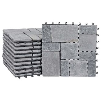 Hhg Baldosas De Terraza Con Clip Baldosas De Piedra Natural Para Balcones Y Terrazas Con Base De Pl&aacute;stico 11 Baldosas De 30 X 30 Cm 1 M&sup2; Gris Oscuro 04001