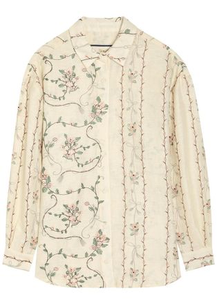 Agua Bendita Cecile Floral-embroidered Linen Shirt - Multicoloured - XL (UK14)