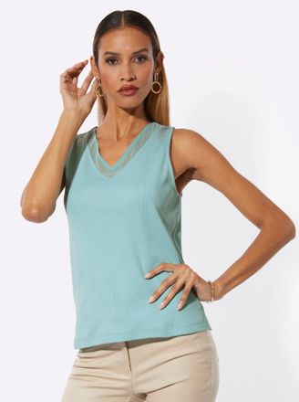 Cr&eacute;ation L Shirttop CREATION L, Damen, Gr. 36, mint, 95% Baumwolle, 5% Elasthan, unifarben, V-Ausschnitt, Tops Shirttop