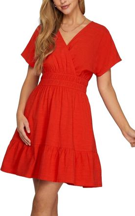 She + Sky Dolman Sleeve Mini Dress In Red