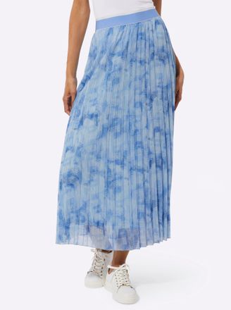 Cr&eacute;ation L Plisseerock CREATION L, Damen, Gr. 36, himmelblau, ecru, bedruckt, 100% Polyester, gemustert, wadenlang, R&ouml;cke Plisseerock