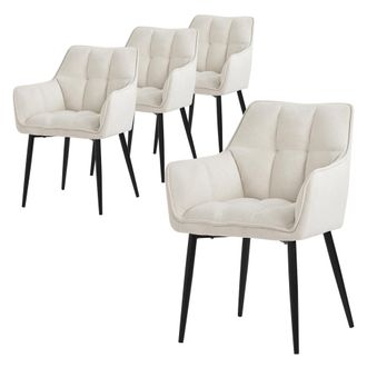 ML Design Ml-design - 4x Sillas De Comedor De Rizo Con Respaldo Y Reposabrazos Asientos Crema Con Tapizado Grueso Y Patas De Metal Sill&oacute;n Dise&ntilde;o Ergon&oacute;mico Mode
