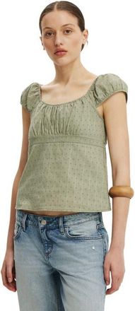 Cotton On Womens Tie Back Babydoll Top in Pale Eucalyptus Texture at Nordstrom, Size 10