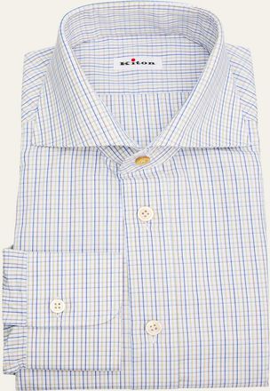 Kiton Mens Cotton Graph Check Classic-Fit Dress Shirt