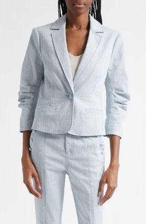 Cinq à Sept Khloe Ruched Sleeve Mélange Blazer in Kettle Pond/White at Nordstrom Rack, Size 10