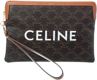 Celine Celine Small Triomphe Canvas & Leather Pouch