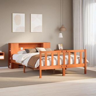 vidaXL Vidaxl - Cama Con Estanter&iacute;a Sin Colch&oacute;n Madera Maciza Marr&oacute;n 160x200 Cm
