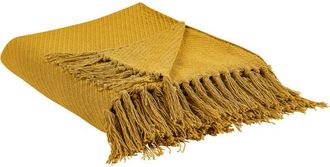 Beliani Beliani - Manta De Algod&oacute;n Amarillo Mostaza 125 X 150 Cm Hecho A Mano Flecos Yarsa
