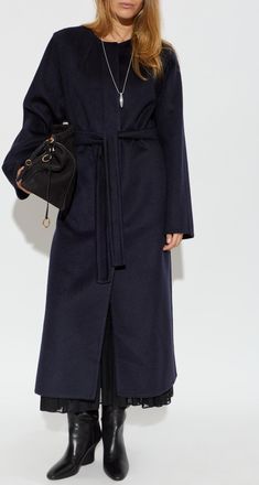 Alaia Wool Coat, Womens, Navy Blue