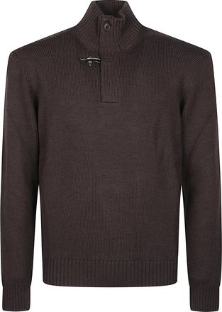 Fay Ribbed Buttoned Elbow Patch Virgin Wool Turtleneck Sweater