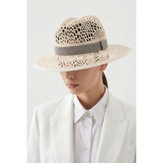 Brunello Cucinelli Womens Beige Openwork Woven Hat