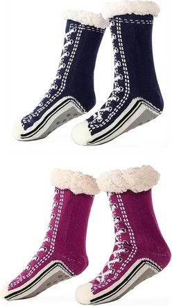 Generic Accordinglye Ultra-Thick Cashmere Slipper Home Socks, Unisex Winter Super Soft Warm Cozy Fleece Lined Non Slip Slipper Socks (2pcs-g,One Size)