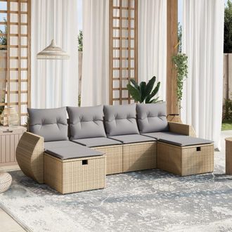 vidaXL Vidaxl - Juego De Sof&aacute;s Jard&iacute;n Con Cojines Beige Mezcla 6 Pzas Rat&aacute;n Pe
