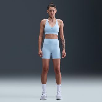 Nike Womens Universa High-Waisted 5 Biker Shorts with No Front Seam in Blue | HQ6832-441