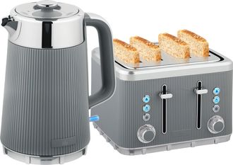 HOMCOM 1.7L 3000W Rapid Boil Kettle and 4 Slice Toaster Set Crumb Tray - White | TJ Hughes