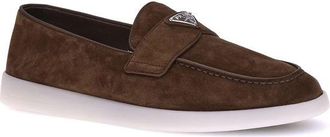 Prada Mens Brown Calf Leather Bos Taurus Slip-On Loafers