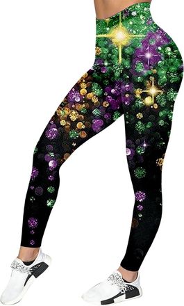 Generic Colorful Print Casual Yoga Leggings High Waisted Athletic Stretch Leggings for Fitness Running, pink, S