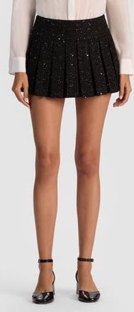 Alice & Olivia Emilie Pleated Velvet Miniskort in Black at Nordstrom Rack, Size 12