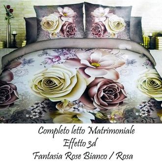 Trade Shop Trade Shop - Completo Letto 3d Lenzuola Matrimoniale Sotto Sopra Copricuscini Rose Colorate