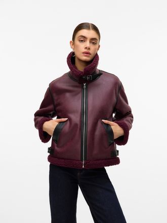 Vero Moda Kurzjacke VERO MODA VMVIRGINIA SHORT JACKET BOO, Damen, Gr. XS, winetasting, Web, Obermaterial: 100% Polyester, unifarben, unifarben mit Farbeinsatz, 