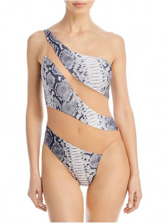Norma Kamali Mesh Python Print One Shoulder One Piece Swimsuit In Snake Print