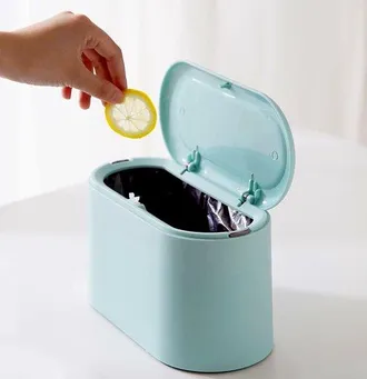 OEM Mini Papelera - Cubo De Basura Peque&ntilde;o - Organizador De Encimera De Cocina - Tapa Autom&aacute;tica Abatible - Tama&ntilde;o Compacto - Azul Cielo