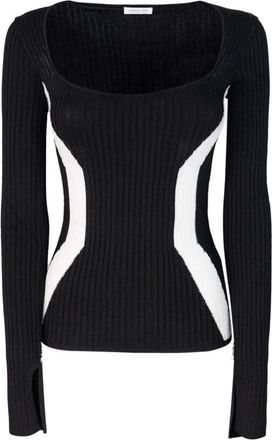 Patrizia Pepe Zwarte Viscose Trui Slim Fit Lange Mouw - Dames - Ronde hals truien - Zwart - S - Truien & Vesten