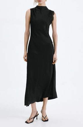 Mango Lace Sleeveless Satin Maxi Dress in Black at Nordstrom, Size 2