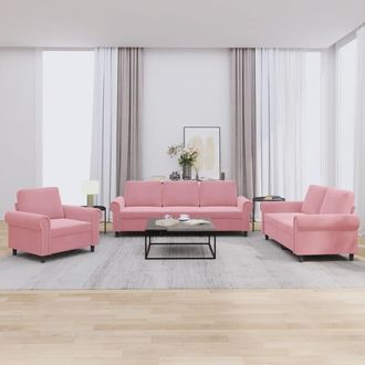 vidaXL Juego De Sof&aacute;s Con Cojines 3 Piezas Terciopelo Rosa Vidaxl