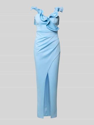 Lipsy Slim Fit Maxikleid mit Gehschlitz in Hellblau, Gr&ouml;&szlig;e 32
