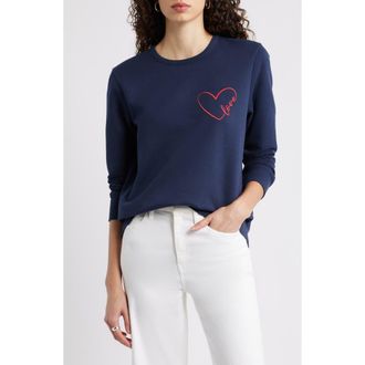 Caslon Love Embroidered Sweatshirt in Navy Still Red Goji Heart at Nordstrom Rack, Size Xx-Large