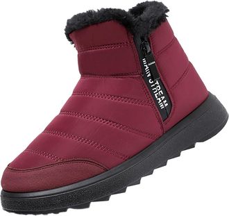 Generic Knee Length Boots for Women Deer Prints Flat Round Toe Lazy Suede Shoes Boots Leather Walking Boots (Red, 4.5)