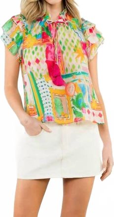 THML Clothing Flutter Sleeve Floral Top In Pink Multi