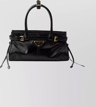 Prada handheld clutch with buckle and drawstring