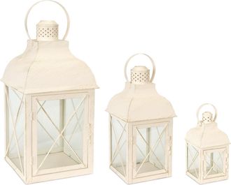 Melrose International Metal Lantern (Set of 3) - White