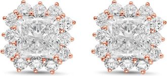 Diana M. Jewels 14kt rose gold 15cts lab grown Radiant Cut Diamond Halo Earrings