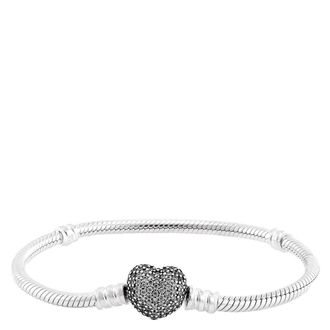 Pandora Moments Sparkling Heart Clasp Snake Chain Bracelet, Size 17