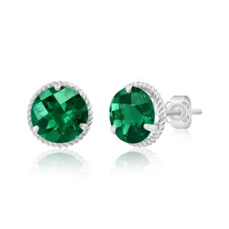 MAX + STONE 14k Yellow or White Gold 8mm Roped Halo Gemstone Round Stud Earrings