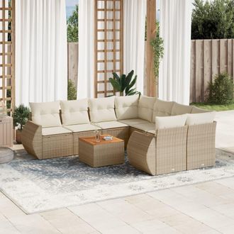 vidaXL Set De Sof&aacute;s De Jard&iacute;n 9 Pzas Con Cojines Rat&aacute;n Sint&eacute;tico Beige Vidaxl
