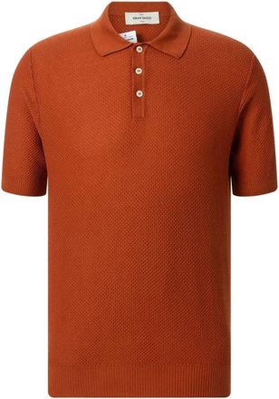 Gran Sasso Textured polo shirt - Heren - Ronde hals truien - Oranje - M - Katoen - Truien & Vesten