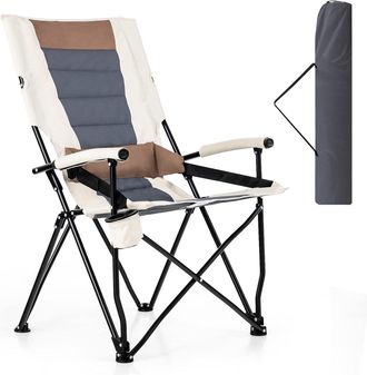 Costway Silla Plegable Camping, Respaldo Alto, Silla De Acampada Con Portavasos, Reposabrazos, Coj&iacute;n Lumbar, 72 X 102 X 63 Cm, Hasta 150kg, Picnic, Jard&iacute;n, Ca