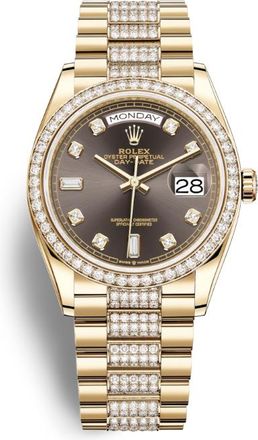 Rolex Day-Date 36 Dark Grey Dial 18kt Yellow Gold Diamond Set President Watch 128348GYDDP