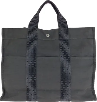 Herm&egrave;s Gray Polyamide Polyester Handbag Tote Bag (Pre-Owned)